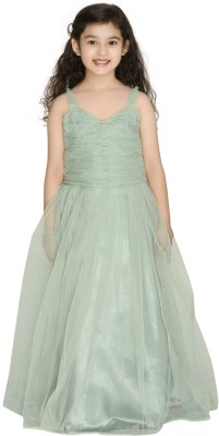 Arshia Fashions Girls Maxi/Full Length Party Dress(Light Green, Sleeveless)