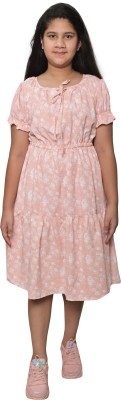 Yellowtoons Girls Below Knee Casual Dress(Pink, Half Sleeve)