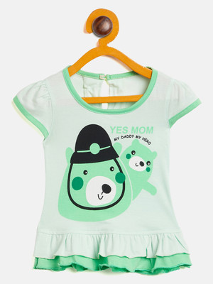 Camey Indi Girls Midi/Knee Length Casual Dress(Green, Half Sleeve)