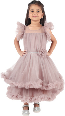 aarom Girls Calf Length Festive/Wedding Dress(Pink, Short Sleeve)