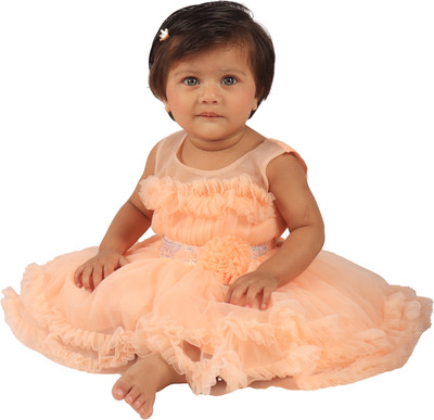 aarom Baby Girls Mini/Short Party Dress(Beige, Sleeveless)
