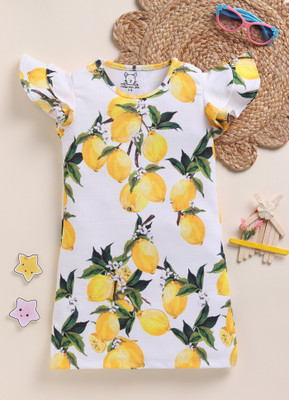 Lazy Shark Girls Midi/Knee Length Casual Dress(White, Short Sleeve)