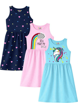 Kuchipoo Girls Midi/Knee Length Casual Dress(Multicolor, Sleeveless)