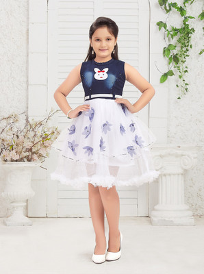 Sangria Girls Midi/Knee Length Party Dress(Dark Blue, Sleeveless)