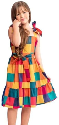 FOSTRIC Indi Girls Midi/Knee Length Casual Dress(Multicolor, Sleeveless)