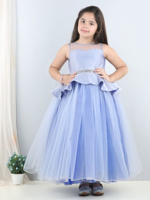 Toy Balloon Kids Girls Maxi/Full Length Party Dress(Blue, Sleeveless)