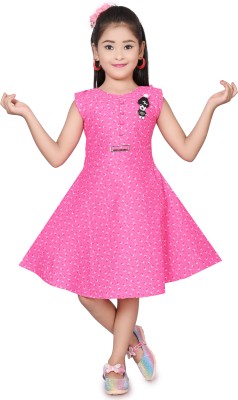 M. MONGELA DRESSES Girls Midi/Knee Length Casual Dress(Pink, Sleeveless)