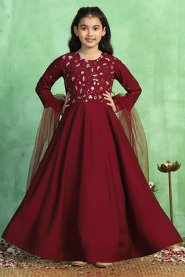 Fashion Dream Girls Maxi/Full Length Festive/Wedding Dress(Maroon, 3/4 Sleeve)