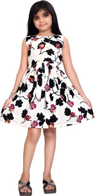 Mayas fashion Indi Girls Above Knee Festive/Wedding Dress(White, Sleeveless)