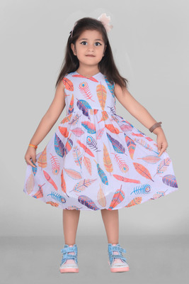 NVELIS Girls Midi/Knee Length Casual Dress(Multicolor, Cap Sleeve)