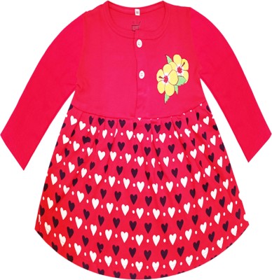 KidzzCart Indi Baby Girls Midi/Knee Length Casual Dress(Red, Full Sleeve)