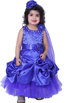 Wow princess Girls Maxi/Full Length Casual Dress(Blue, Sleeveless)