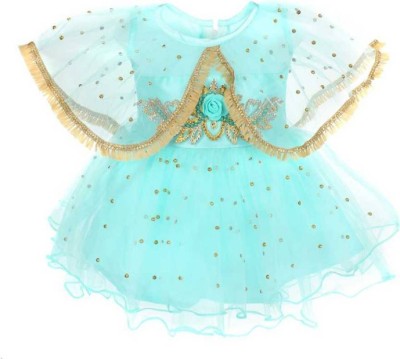 Shrebala Baby Girls Below Knee Festive/Wedding Dress(Blue, Sleeveless)