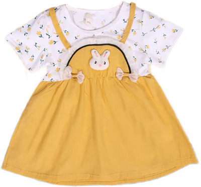 Bold N Elegant Indi Baby Girls Midi/Knee Length Casual Dress(Yellow, Short Sleeve)
