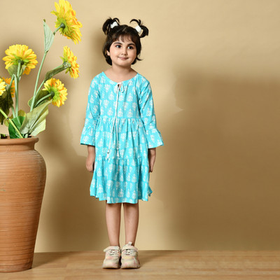 MoMaa Girls Above Knee Casual Dress(Light Blue, 3/4 Sleeve)