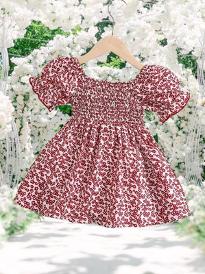Aakruti Creation Indi Girls Midi/Knee Length Casual Dress(Pink, Short Sleeve)