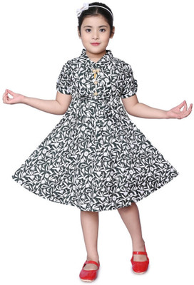 M kavita dresses Girls Midi/Knee Length Casual Dress(Grey, Half Sleeve)