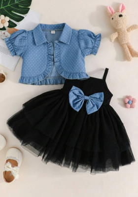 SMILANKOLKATA Baby Girls Midi/Knee Length Casual Dress(Black, Cap Sleeve)