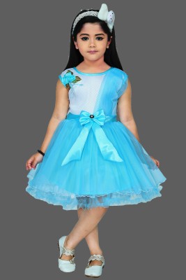 DREAMFILL Girls Midi/Knee Length Festive/Wedding Dress(Blue, Sleeveless)