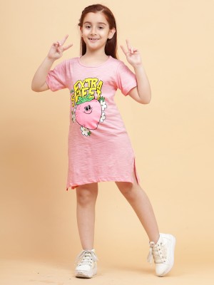 Lazy Shark Girls Midi/Knee Length Casual Dress(Pink, Sleeveless)