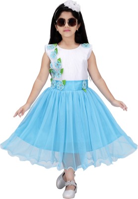 RUBAZ Girls Midi/Knee Length Party Dress(Light Blue, Sleeveless)