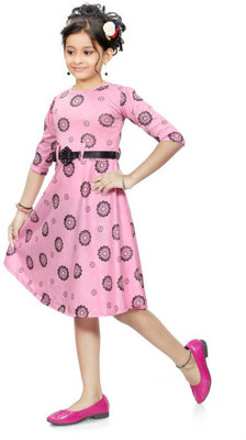 Angels girls Baby Girls Midi/Knee Length Casual Dress(Pink, 3/4 Sleeve)