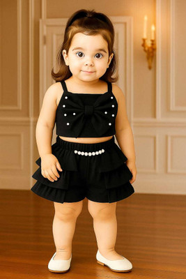 ALOMARA DRESSES Baby Girls Short/Mid Thigh Festive/Wedding Dress(Black, Noodle strap)