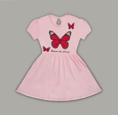 tarsier Baby Girls Midi/Knee Length Casual Dress(Pink, Short Sleeve)