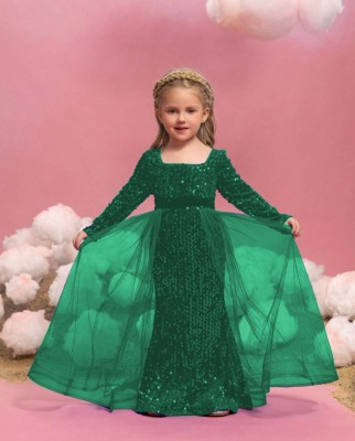 Texaso Premium Girls Maxi/Full Length Festive/Wedding Dress(Green, Full Sleeve)