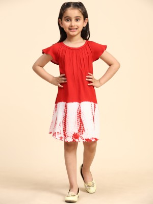 maaesa Girls Midi/Knee Length Casual Dress(Red, Cap Sleeve)