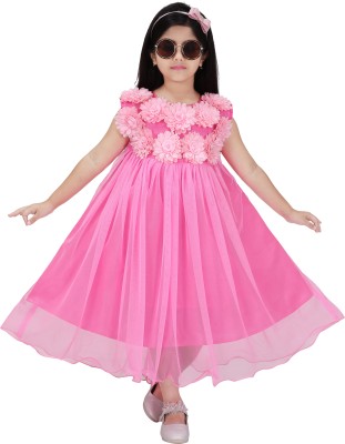 RUBAZ Girls Midi/Knee Length Party Dress(Pink, Sleeveless)