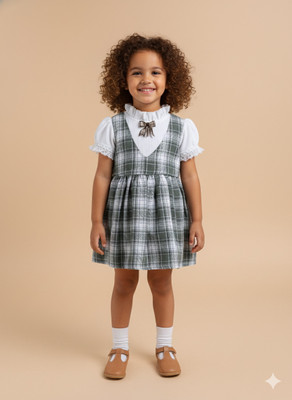 LACKii DOLL Indi Baby Girls Above Knee Casual Dress(Green, Short Sleeve)