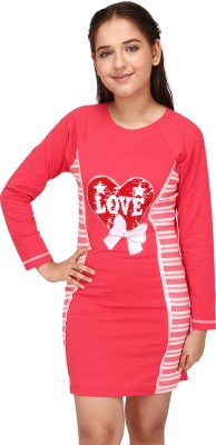 Cutecumber Girls Above Knee Casual Dress(Red, Full Sleeve)