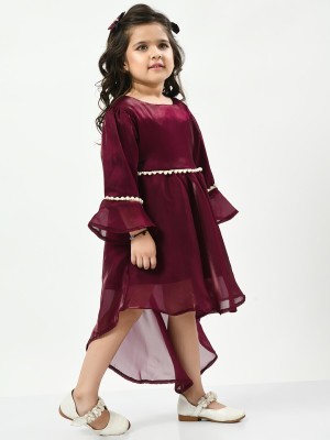 Bella Moda Girls Midi/Knee Length Party Dress(Maroon, Full Sleeve)
