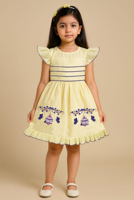 BLUEBARIC Girls Midi/Knee Length Casual Dress(Yellow, Cap Sleeve)