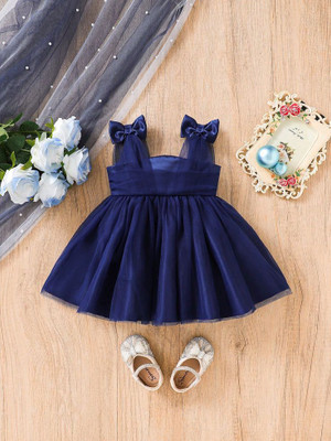 littlejoye Indi Baby Girls Mini/Short Party Dress(Dark Blue, Sleeveless)