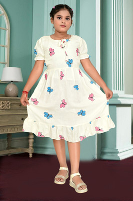 AKSHA CREATION Girls Calf Length Festive/Wedding Dress(Multicolor, Short Sleeve)