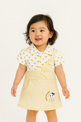 The TORN Indi Baby Girls Midi/Knee Length Party Dress(Yellow, Short Sleeve)