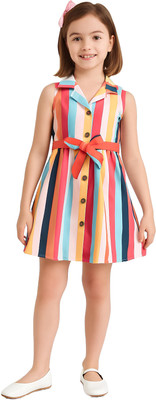 Arshia Fashions Girls Midi/Knee Length Casual Dress(Multicolor, Sleeveless)