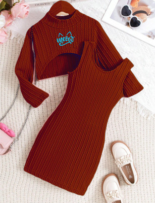 DS ENTERPERISES Indi Girls Above Knee Party Dress(Maroon, Full Sleeve)
