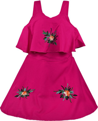 Wishkaro Girls Midi/Knee Length Casual Dress(Pink, Sleeveless)