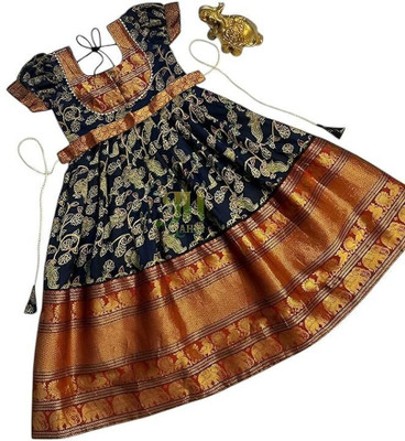 jahee Girls Maxi/Full Length Festive/Wedding Dress(Dark Blue, Short Sleeve)