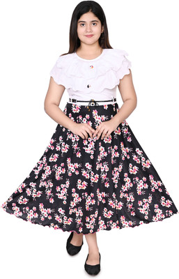 A M ENTERPRISE Girls Calf Length Casual Dress(Multicolor, Fashion Sleeve)