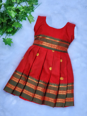 Amba Collection Boutique Girls Midi/Knee Length Casual Dress(Red, Sleeveless)