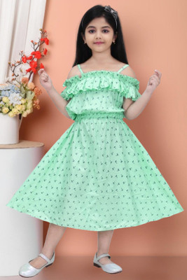 Bhimshankar Fashion Shop Girls Below Knee Party Dress(Light Green, Fashion Sleeve)