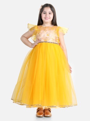 Toy Balloon Kids Girls Maxi/Full Length Party Dress(Yellow, Short Sleeve)