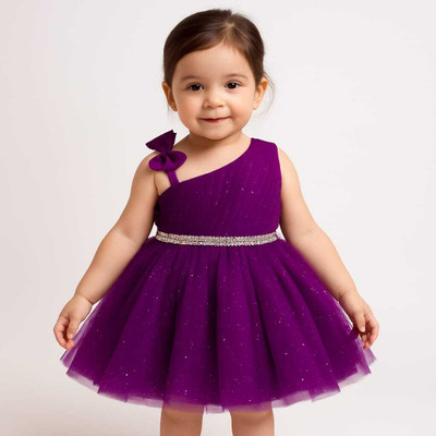 LITTLE MAMA Baby Girls Above Knee Party Dress(Purple, Short Sleeve)