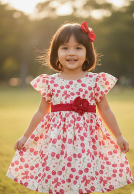 KevoraApparel Baby Girls Midi/Knee Length Casual Dress(White, Cap Sleeve)