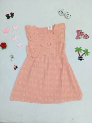 HERE&NOW Girls Midi/Knee Length Casual Dress(White, Short Sleeve)