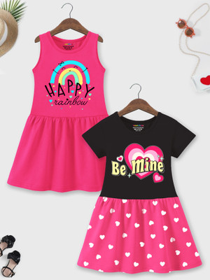 Trampoline Indi Girls Midi/Knee Length Casual Dress(Multicolor, Short Sleeve)
